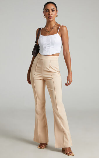 Roschel Pants - High Waisted Flared Pants in Stone