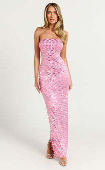 Joyce Maxi Dress - Heat Press Strapless Dress in Pink