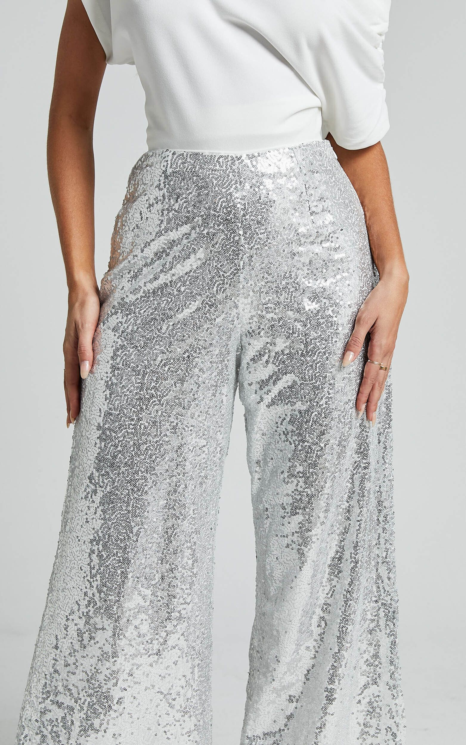 Looma Sequin Pants - High Waisted Super Wide Leg Pants in