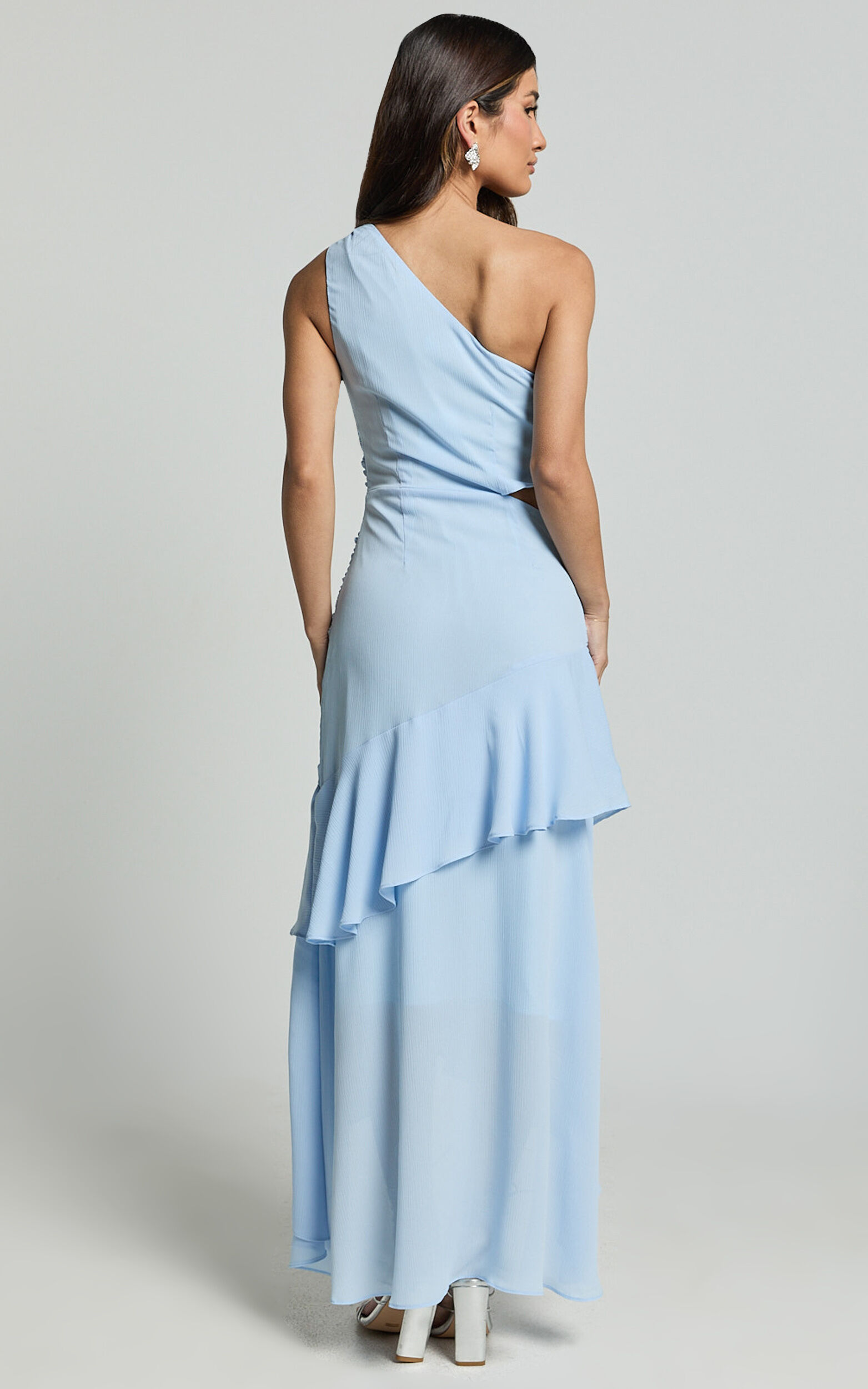Sasha Midi Dress - One Shoulder Side Cut Out Asymmetrical Dress in Ice ...