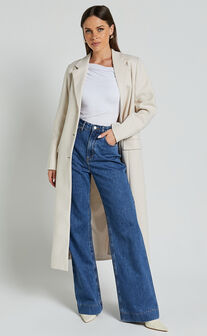 Colby Coat - Tailored Longline Coat in Stone