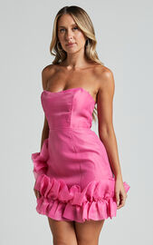 Hallie Mini Dress - Strapless Ruffle Hem Detail Dress in Pink | Showpo USA