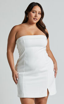 Tricia Mini Dress - Strapless Foldover Neckline Dress in White