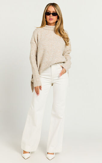 Luella Jumper - Oversized Turtle Neck Jumper in Oatmeal