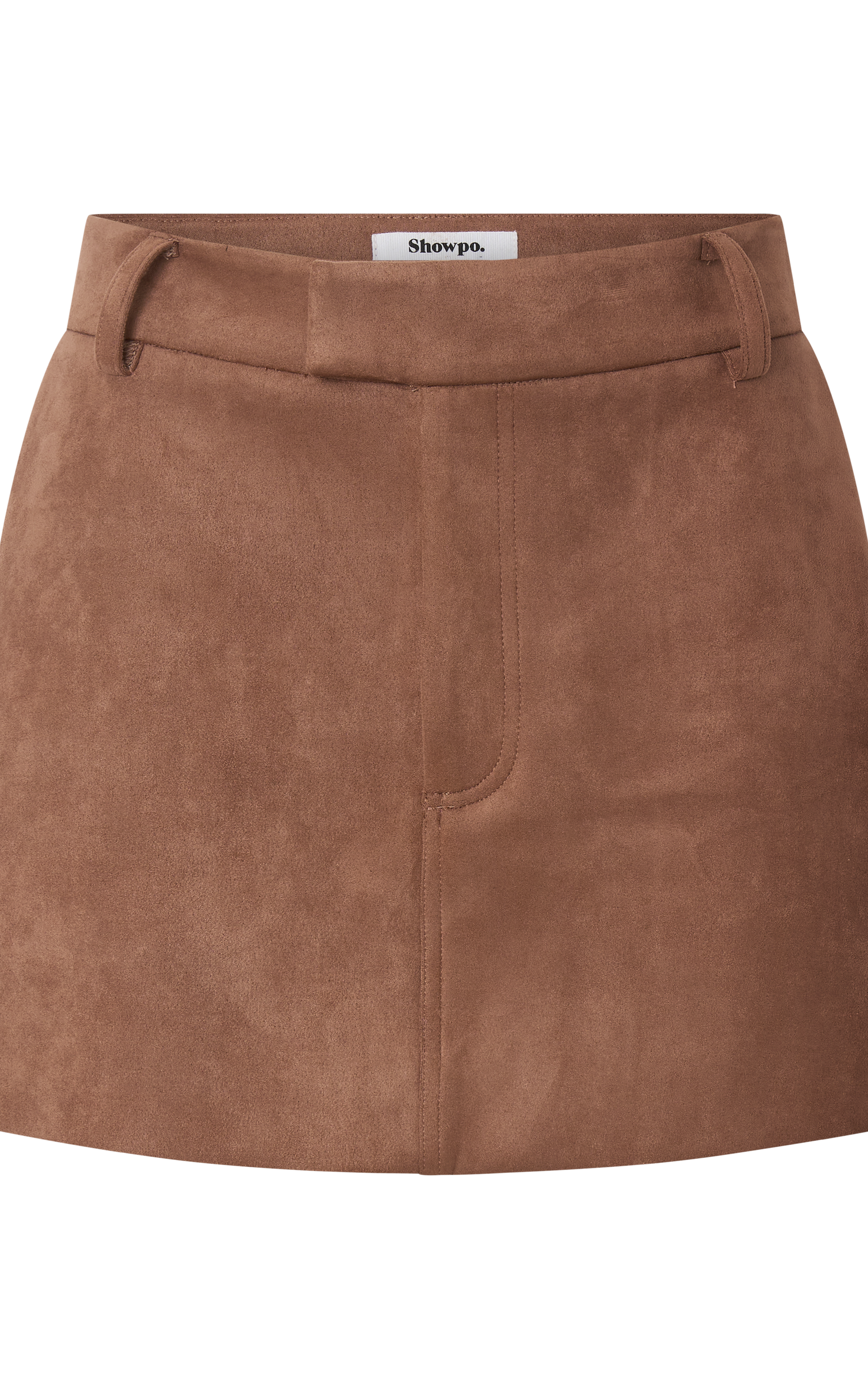 Priscilla Mini Skirt - Mid Waist Faux Suede Skirt in Brown