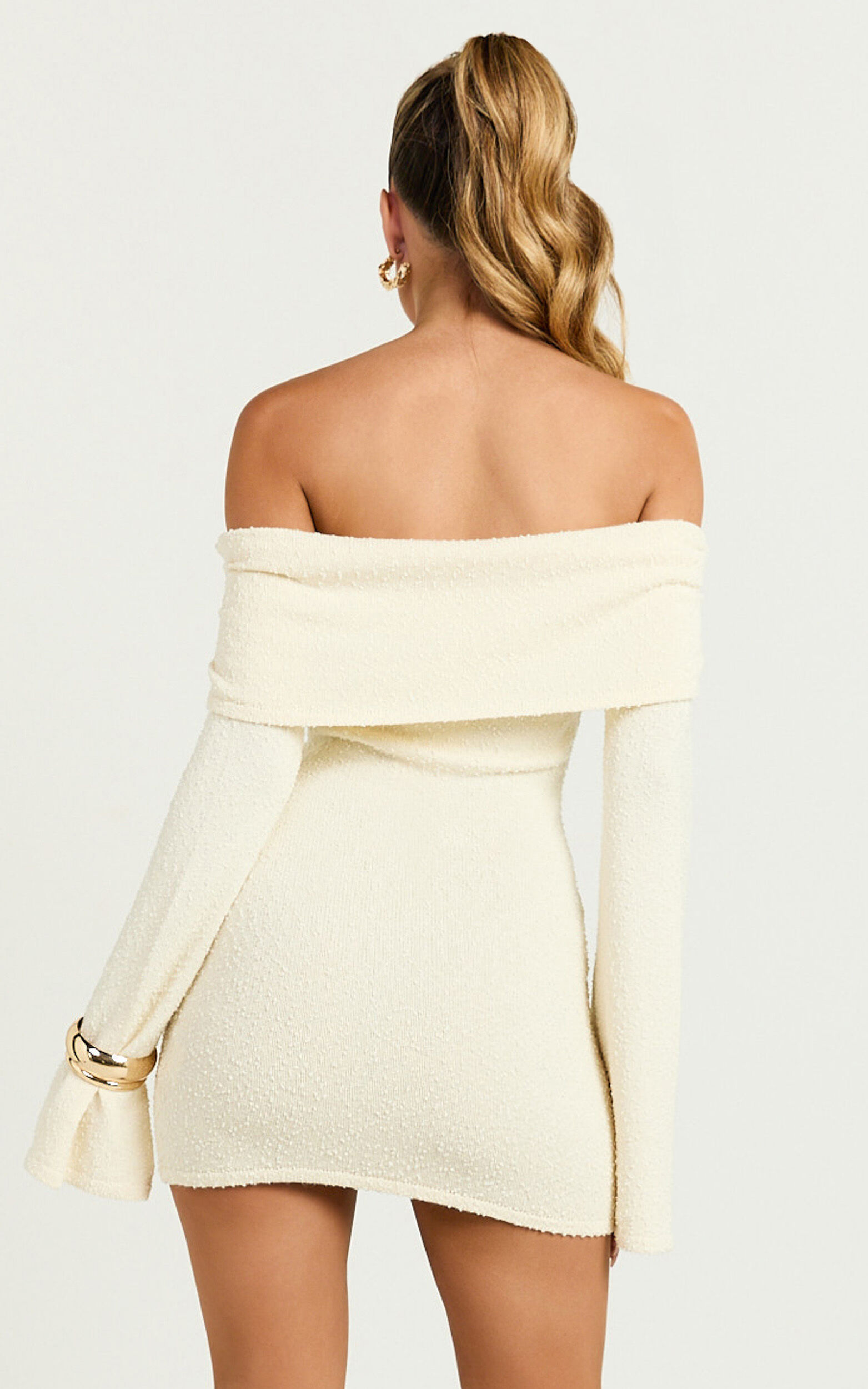 Pietra Mini Dress - Knitted Off Shoulder Dress in Cream | Showpo USA