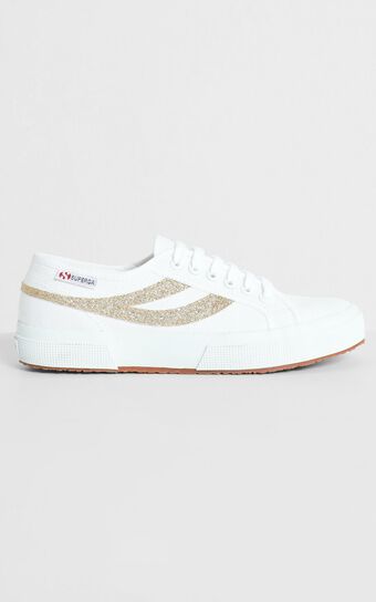 Superga - 2750 Swallowtail Micro Glitter Sneaker in White and Yellow Gold