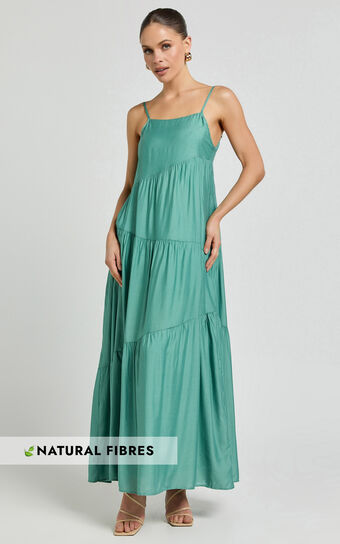 Cecila Midi Dress - Straight Neckline Sleeveless Dress in Sage