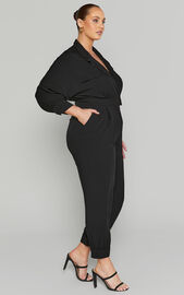 Ayelin Jumpsuit - Linen Look Relaxed 3/4 Sleeve Jumpsuit in Black | Showpo
