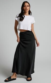 Amari Maxi Skirt - High Waisted Bias Cut Skirt in Black