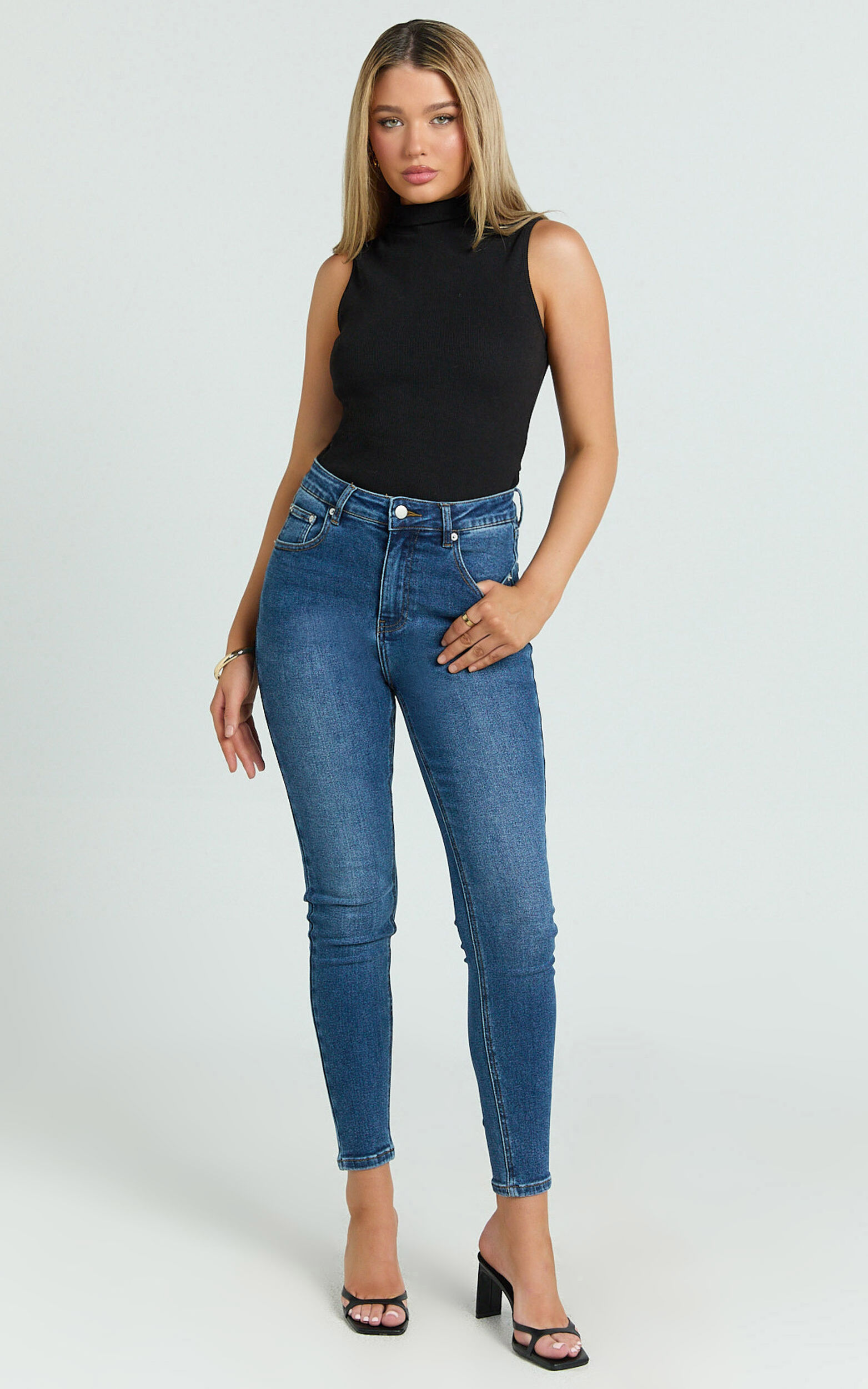 Duffy Jeans - High Waisted Super Stretch Skinny Denim Jeans in Dark Blue Wash - 06, BLU1