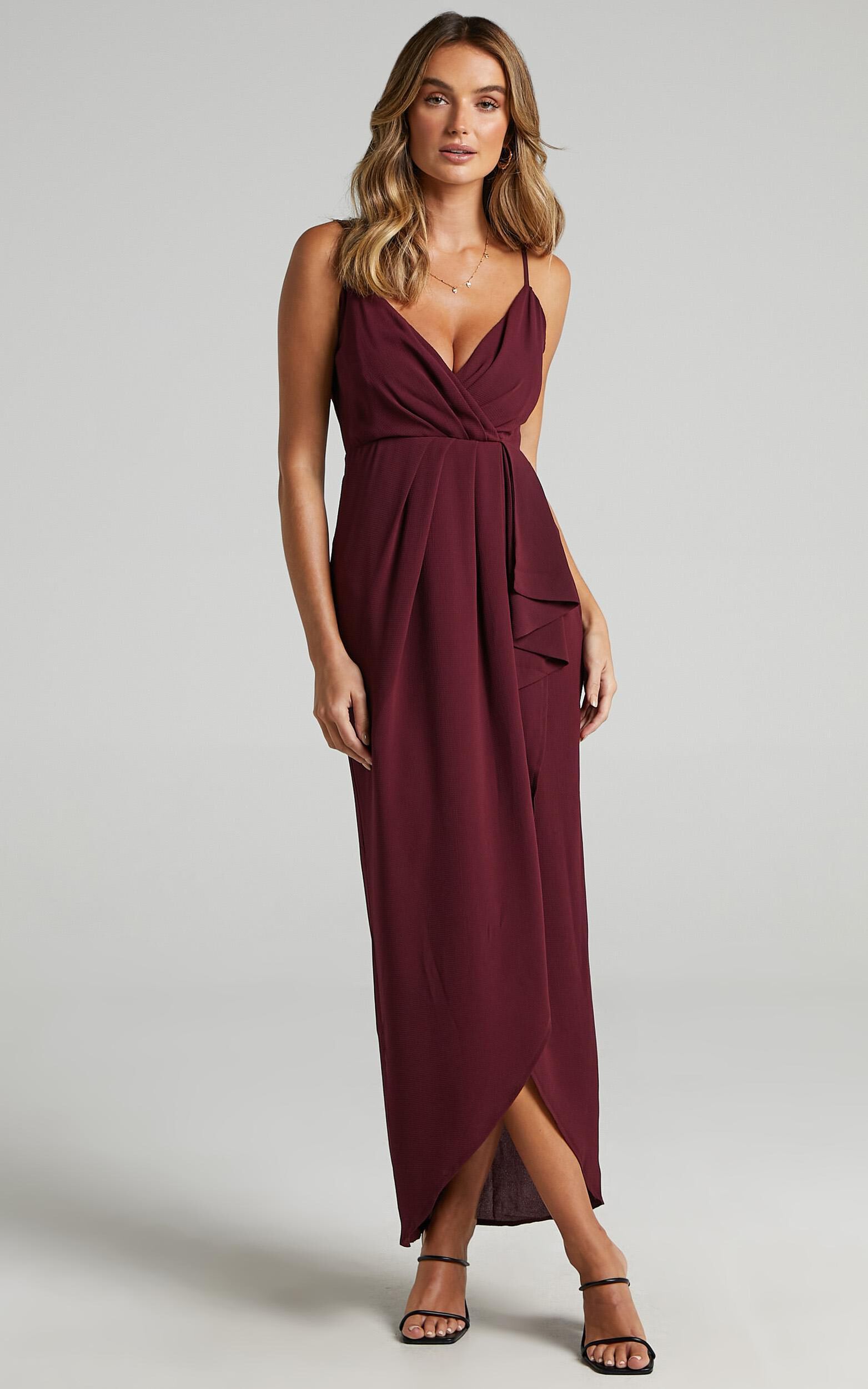 Gave Me You Midi Dress - Wrap Tulip Hem Dress in Wine - 04, WNE4