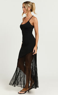 Chelly Midi Dress - Knitted Asymmetric Sheer Hem panel Dress in Black