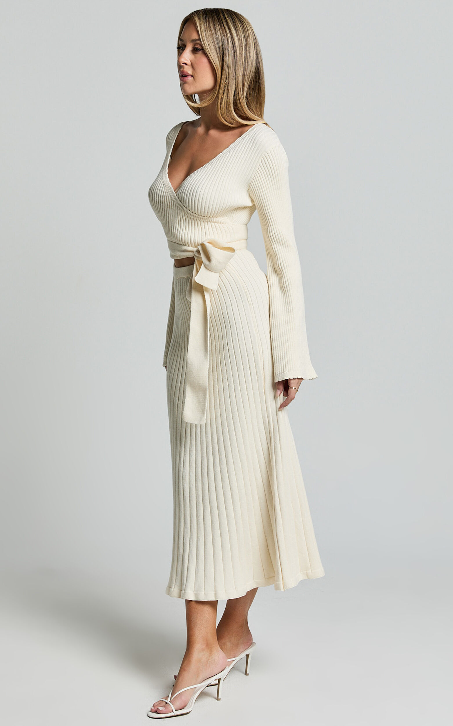 Cream midi wrap dress cheap