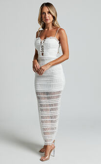 Jordanne Maxi Dress - Mesh Textured Dress in White