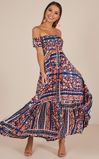 Catch My Breath Maxi Dress In Navy Floral