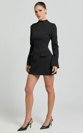 Carlson Mini Dress - High Neck Sleeve Cocoon Skirt Dress in Black | Showpo