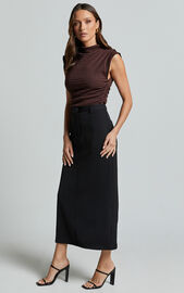 Brionne Top - High Neck Cap Sleeve Top in Dark Oak | Showpo