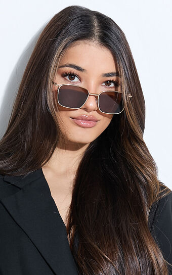 Remi Sunglasses - Square Thin Rim Sunglasses in Gold