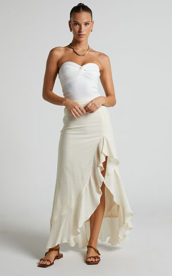 Rhenie Midi Skirt - Frill Front Skirt in Cream