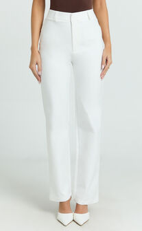 Carolyn Pants - High Waist Slim Straight Leg Tailored Pants in Off White