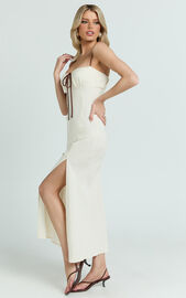 Gwen Midi Dress - Strapped Ruched Bodice Bias Dress in Cream | Showpo EU