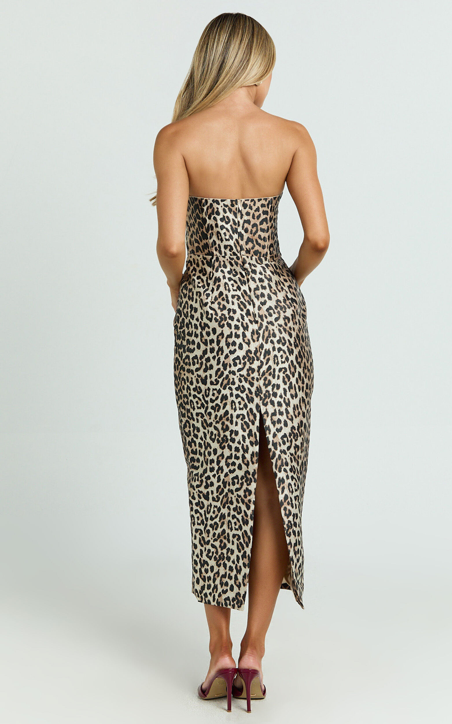Sandy Midi Dress - Strapless Column Dress in Leopard Print Sandy Midi Dress - Strapless Column Dress in Leopard Print