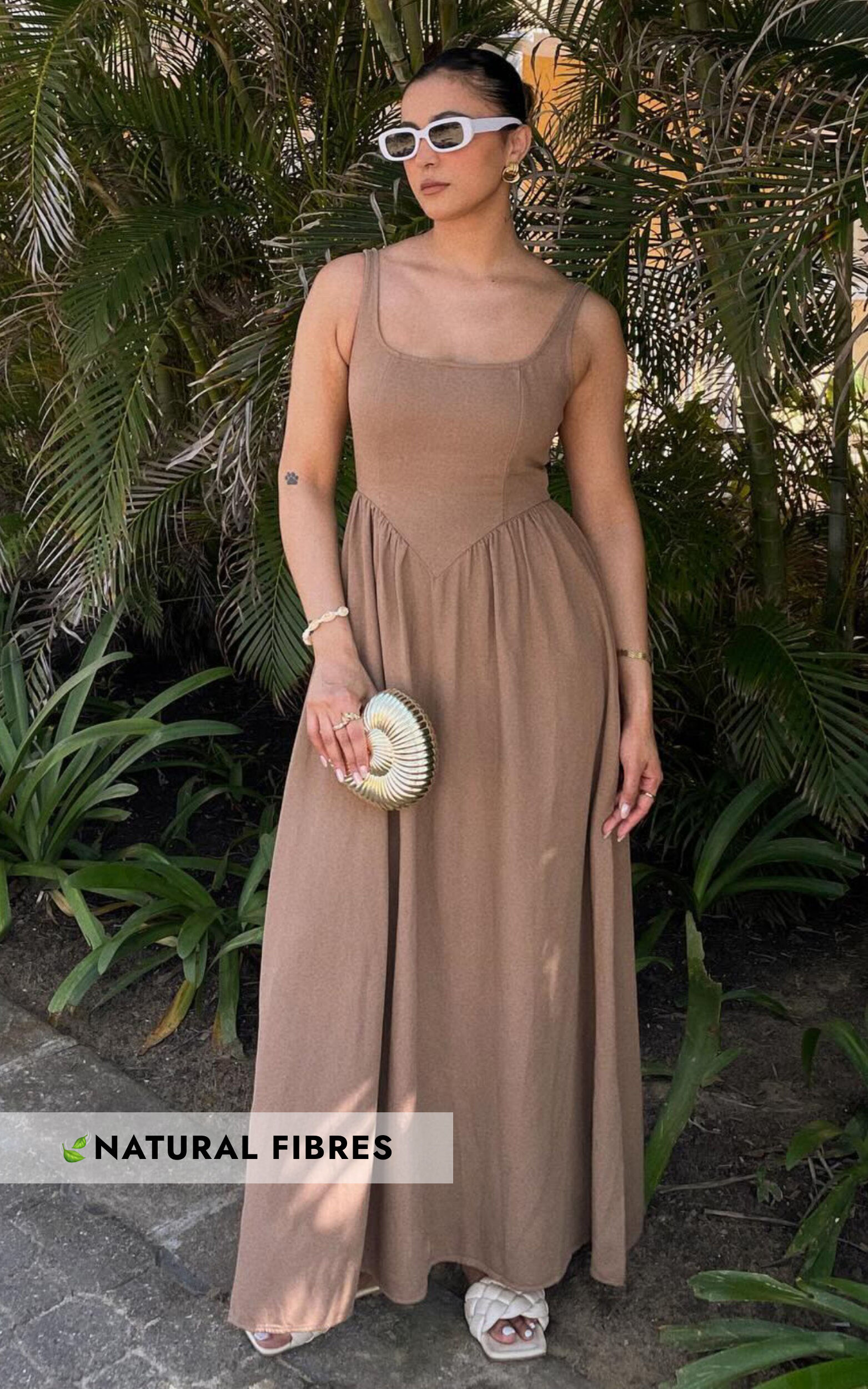 Rhaziya Midi Dress - Sleeveless Straight Neck Fit and Flare Dress in Tobacco - 06, BRN2