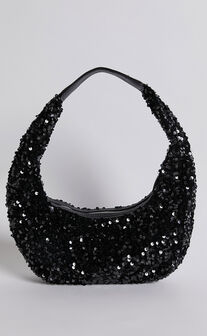 New York Oval Sequin Shoulder Bag in Black