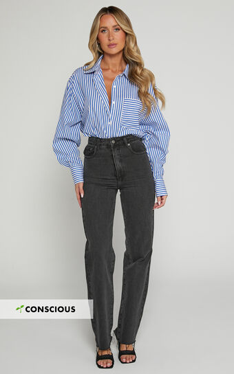 Dexter Jeans - High Waisted Straight Leg Denim Jeans in Washed Black
