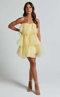 Plunge Corset Mini Dress in Yellow