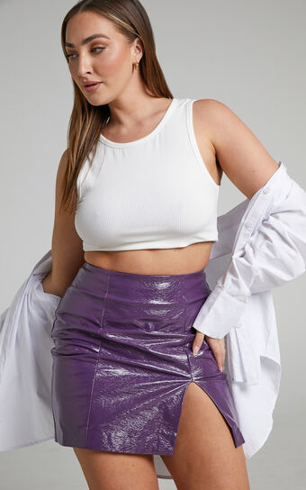 Reiko Mini Skirt - Patent Faux Leather Skirt in Purple