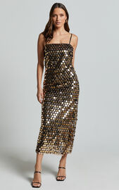 Amarie Midi Dress - Circle Sequin Dress in Gold | Showpo USA