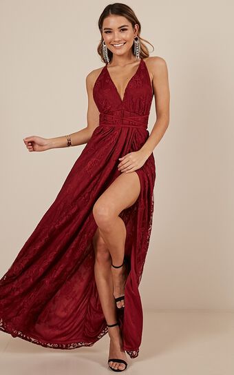 Worlds Apart Dress In Wine Lace 