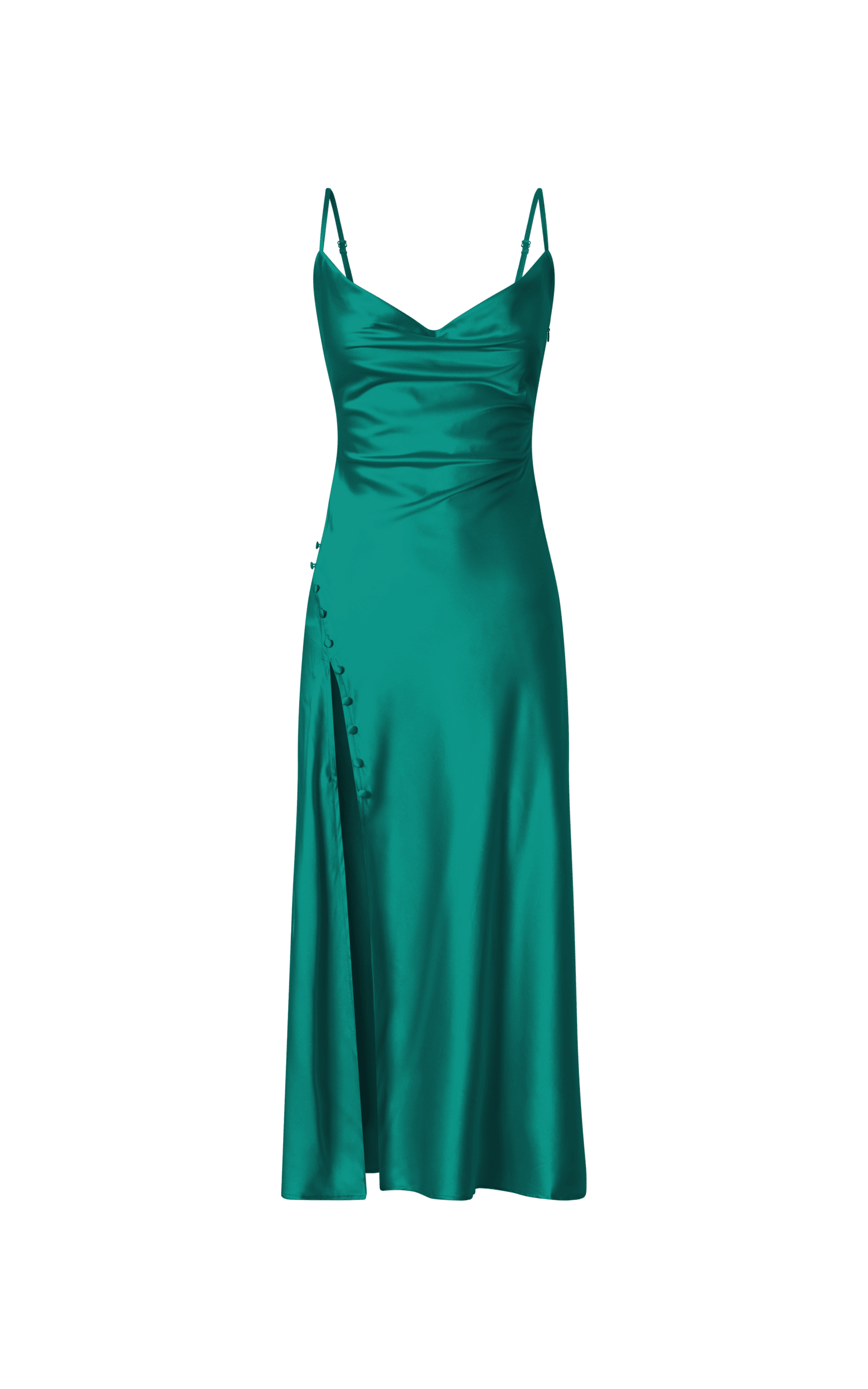 Flordeliza Midi Dress - Cowl Neck Thigh Slit Slip Dress in Emerald | Showpo