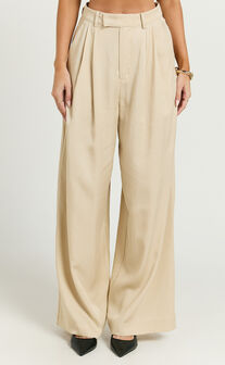 Clarke Pants - High Waist Wide Leg Pants in Stone