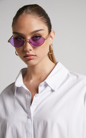 Jilyan Sunglasses - Retro Almond Oval Tinted Sunglasses in Purple