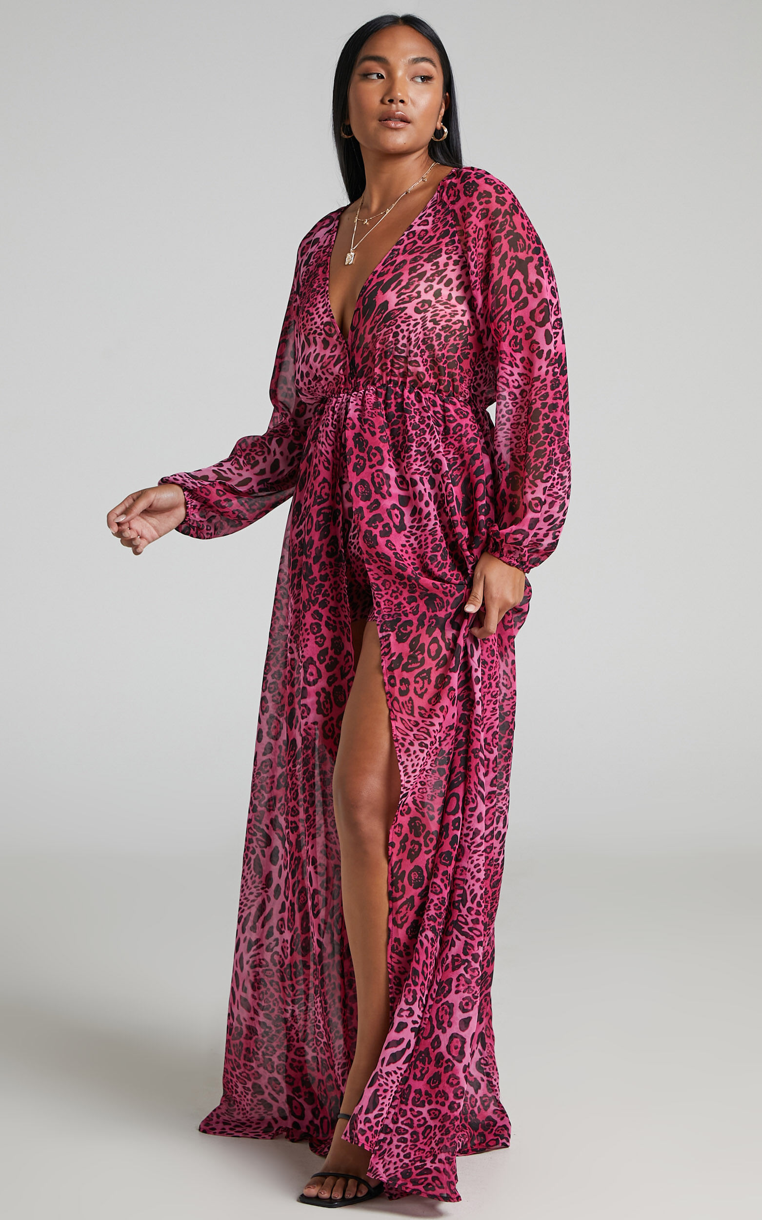 Pink leopard print playsuit best sale