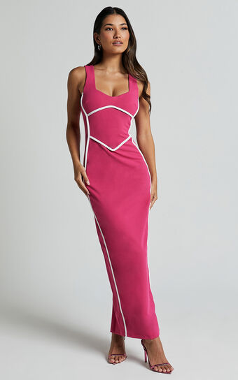 Magnolia Midi Dress - Scoop Neck Bodycon Dress in Pink