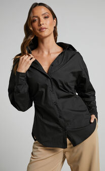 Tiva Shirt - Long Sleeve Fitted Button Up Shirt in Black