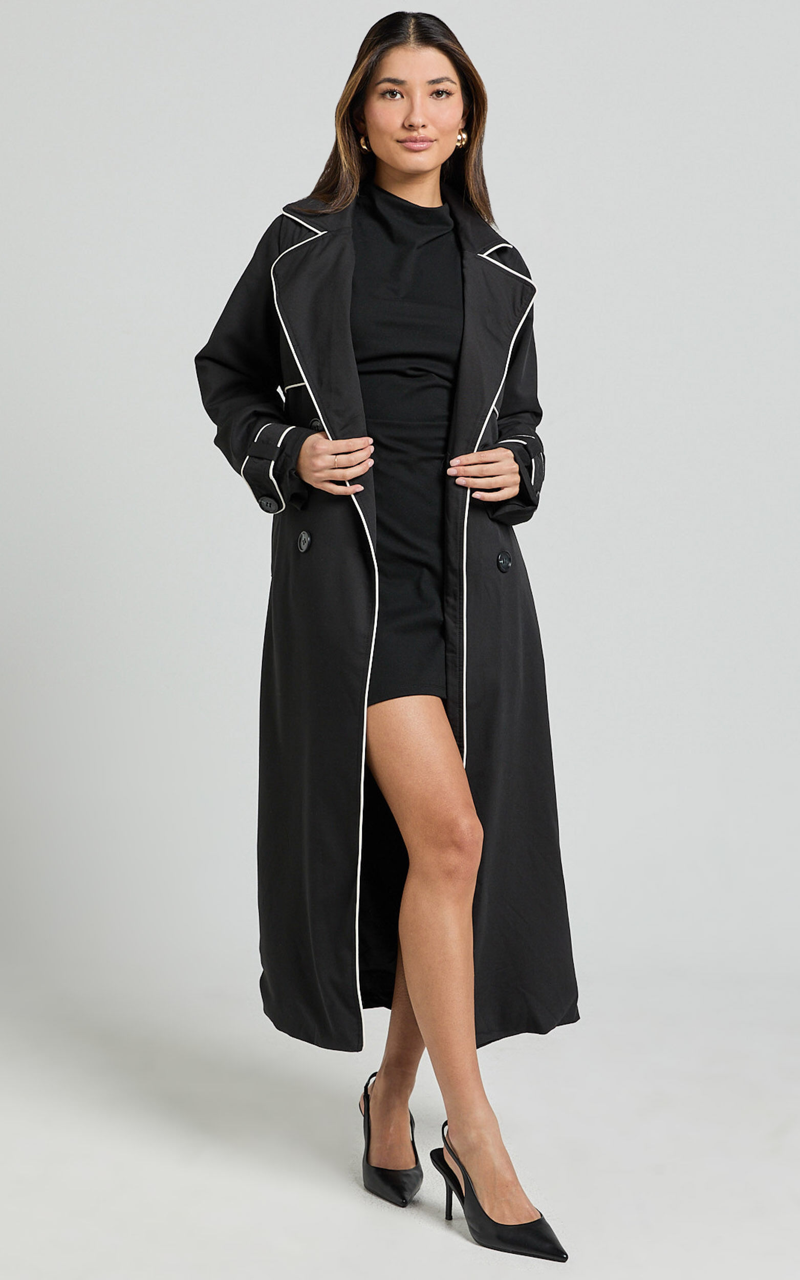Anziel Coat - Double Breasted Longline Coat in Black - 06, BLK1