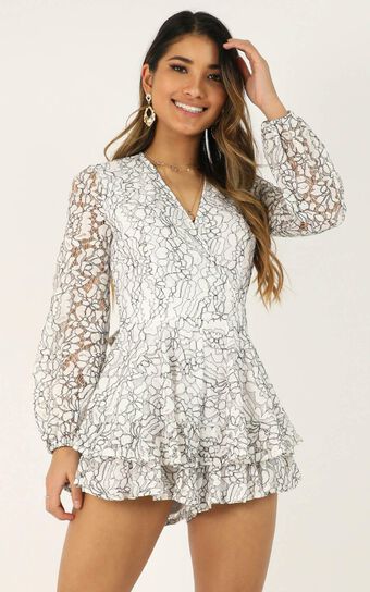Communal Love Playsuit in White Lace