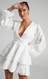 Zandra Mini Dress - Puff Sleeve Poplin Dress in White