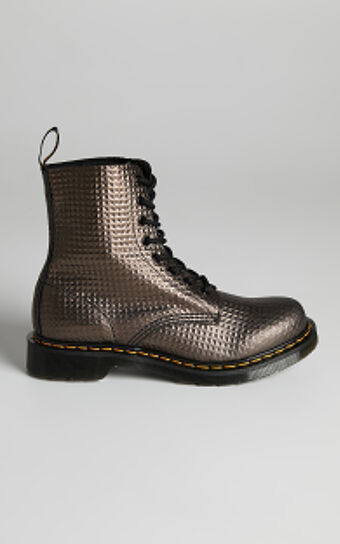 Dr. Martens - 1460 Pascal 8 Eye Boots in Gunmetal Stud Emboss Leather