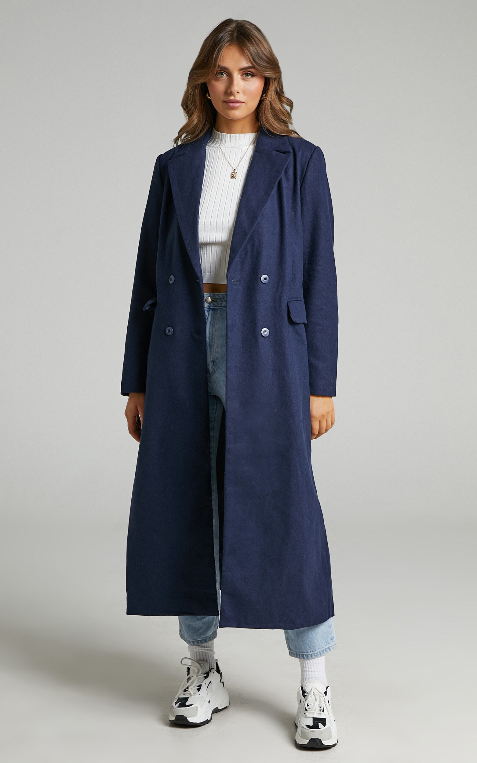 Lizah Button Up Trench Coat in Navy | Showpo USA