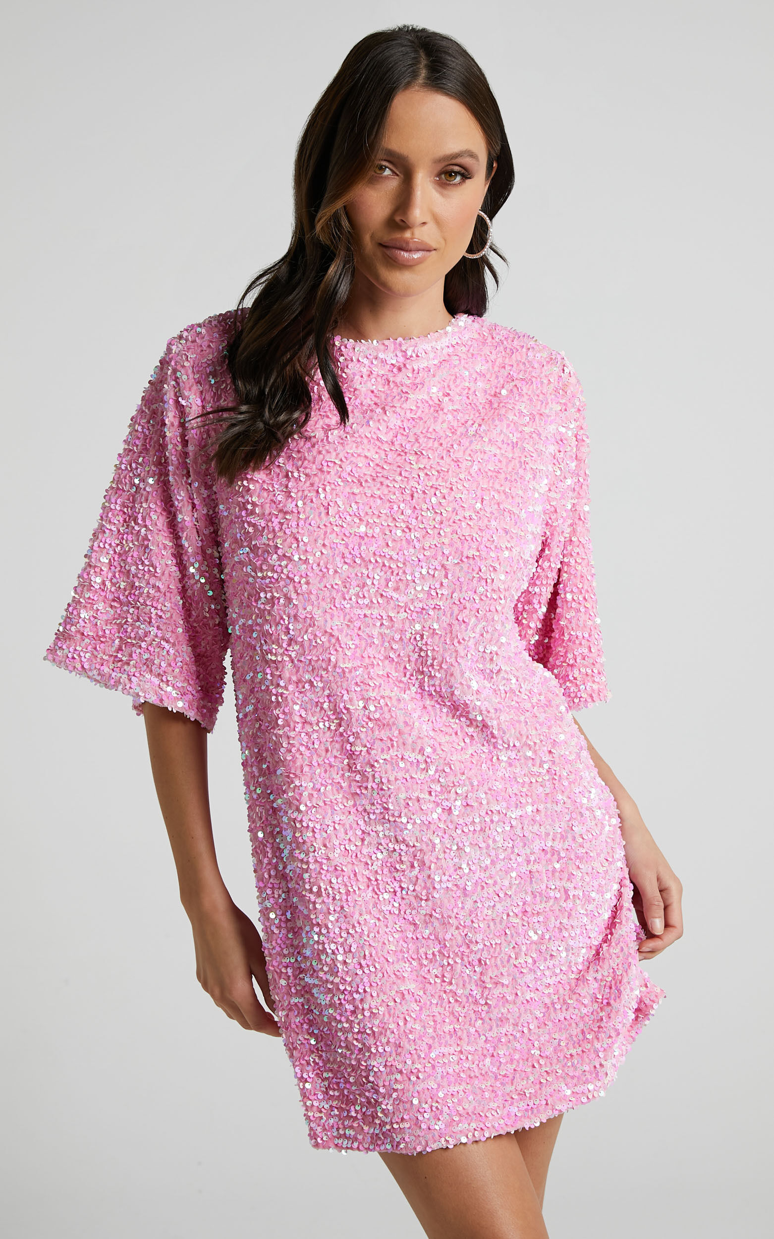 Pink sequin shirt dress clearance