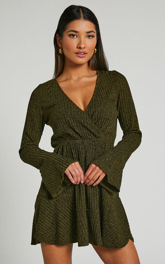 The Next Step Mini Dress - Long Sleeve Dress in Khaki