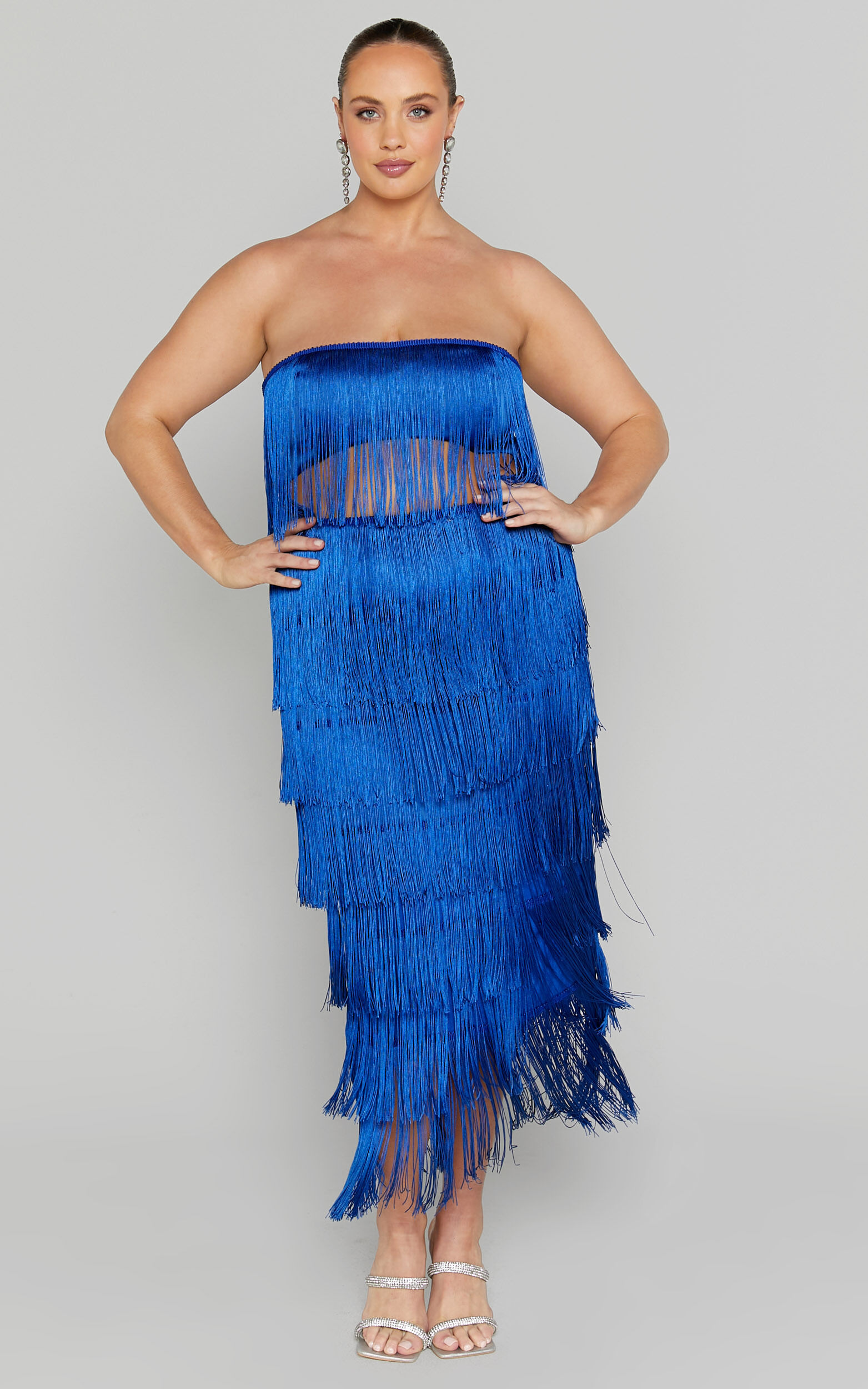 Cobalt blue fringe tailored blazer dress clearance
