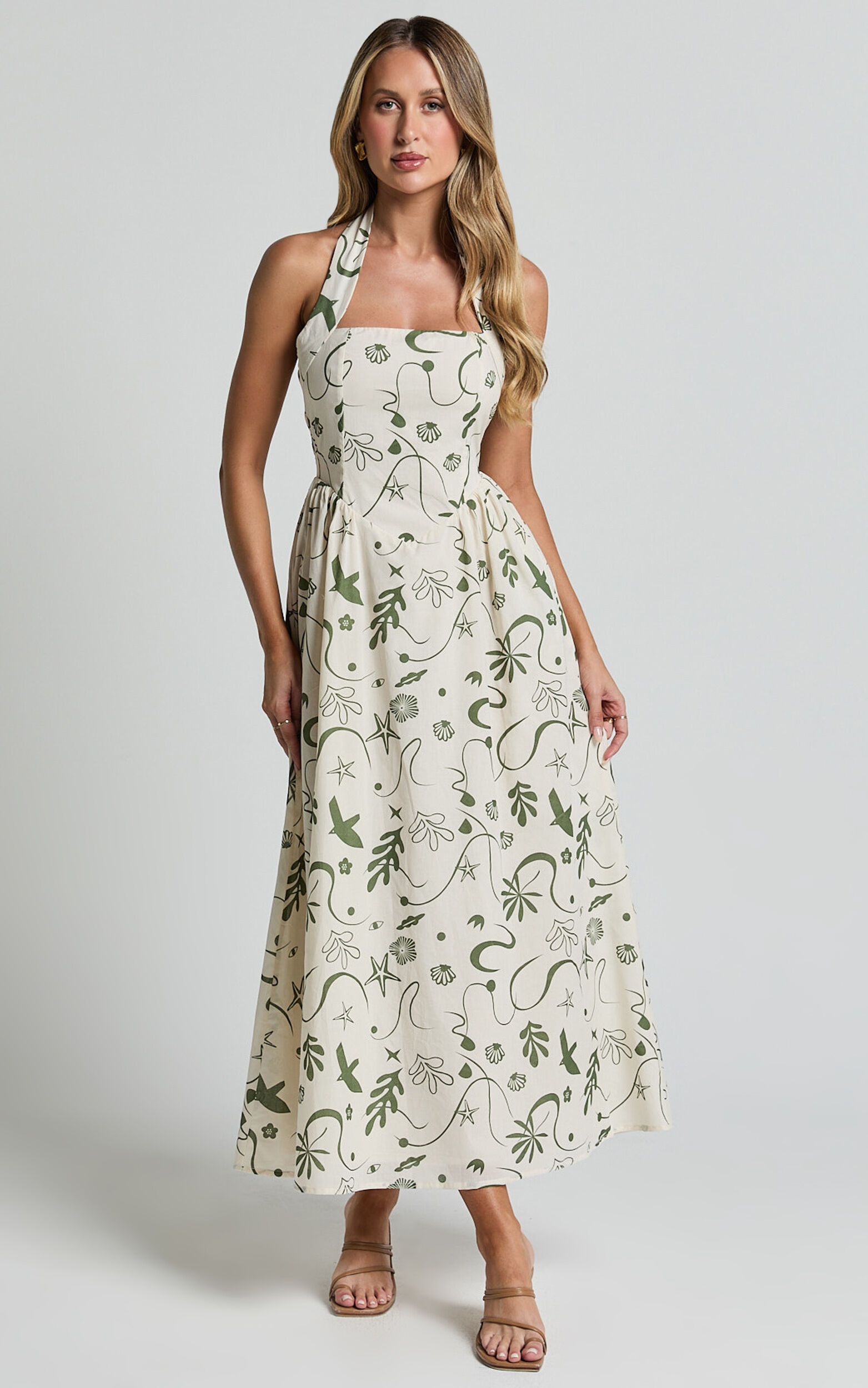 Elsie Maxi Dress - Fit & Flare Halter Neck Maxi Dress in