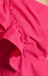 Dixie Midi Dress - Linen Look One Shoulder Ruffle Dress in Raspberry | Showpo USA